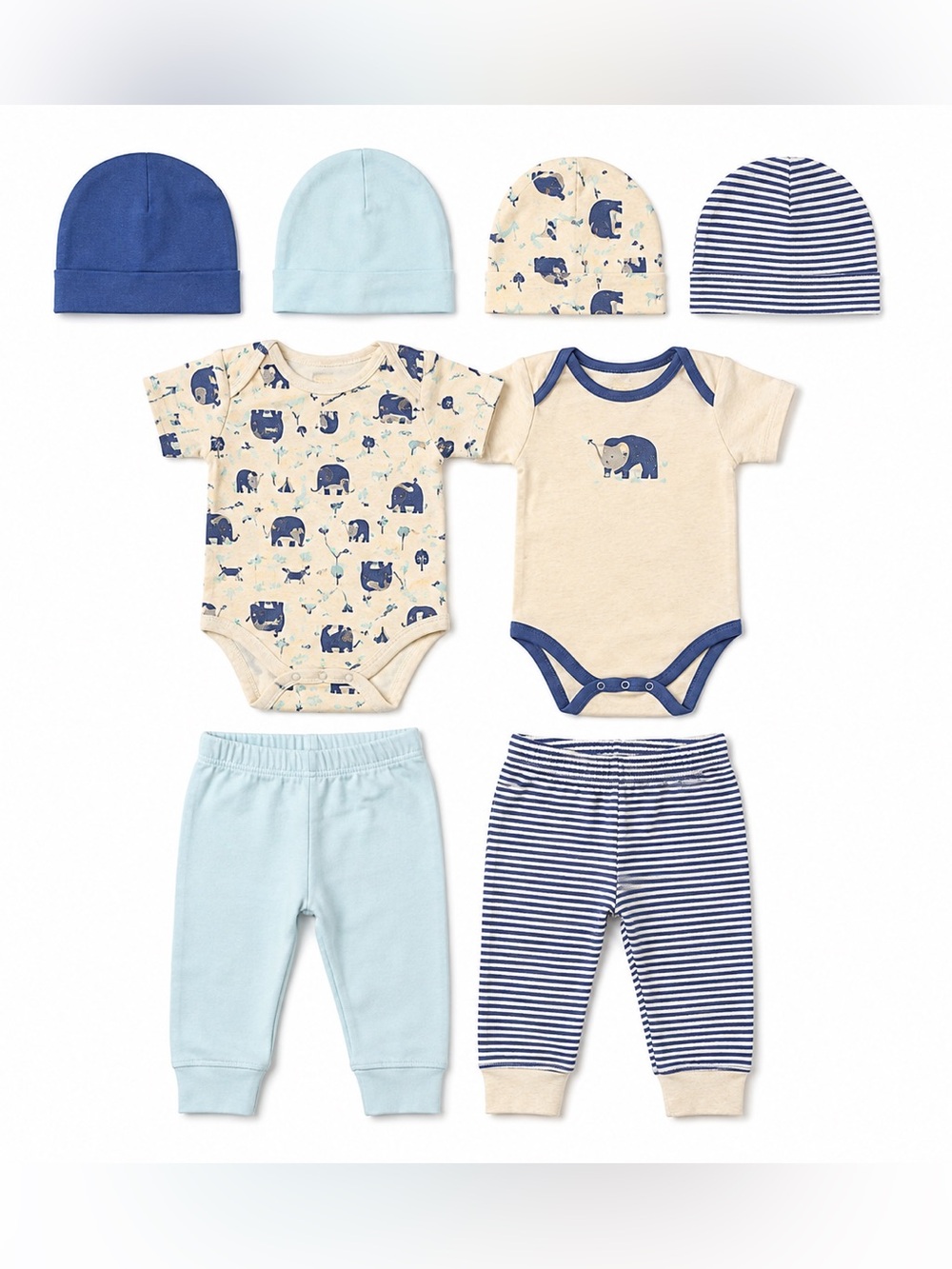 Touched by Nature Organic Cotton Baby Set 8 Pc Outfit Bundle 0-6M Blue